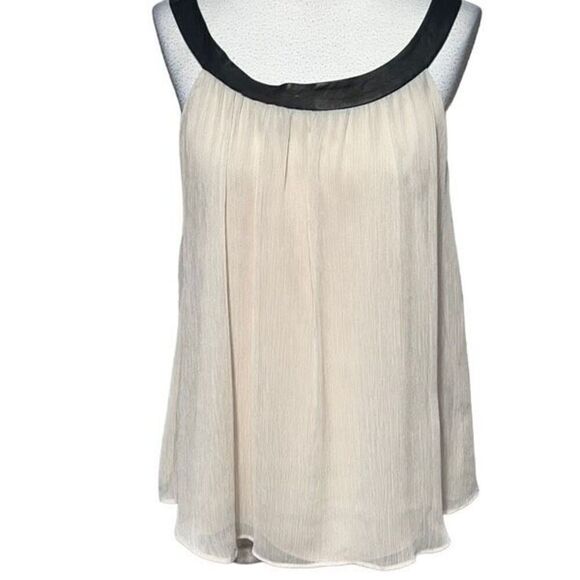 Alice + Olivia Sleeveless Chiffon Blouse with Leather Trim Size Small - Picture 2 of 5
